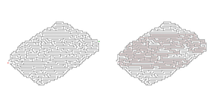 A maze puzzle sheet for Chocolate Day in the shape of a piece of dark chocolate.