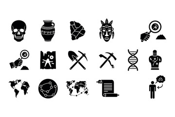 Archaeology and anthropology icons a silhouette collection of historical and scientific discoveries © graphixarrow