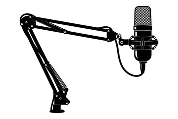 Professional studio microphone with boom arm a silhouette of audio recording equipment © graphixarrow