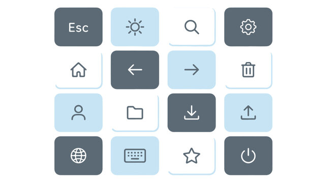 Computer interface buttons for navigation and actions.