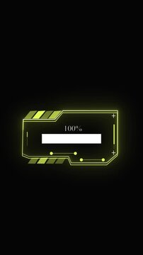 Progress bar animation with yellow neon design. Progress bar fifty nine percent loading. Progress bar digital interface graphic on black.