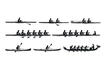 Rowing team silhouette a dynamic composition of boats and athletes on the water © graphixarrow