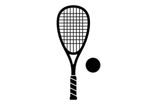 Squash racket and ball silhouette a black and white sports icon