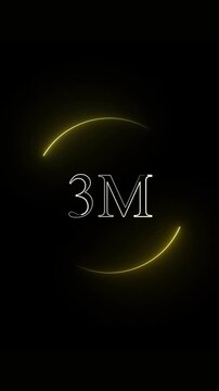 Logo animation with yellow circle. Logo three million digital indicator. Logo digital achievement graphic on black background.