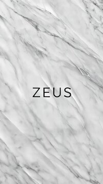 White marble background with subtle texture and soft shadows, elegant thin black typography centered reading &ldquo;ZEUS&rdquo;, minimal luxury design, clean and sophisticated aesthetic.