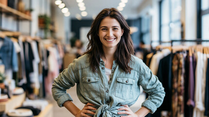 Fototapeta premium Female Fashion Boutique Owner Standing in Modern Clothing Store