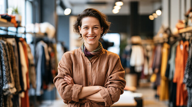 Female Fashion Boutique Owner Standing in Modern Clothing Store