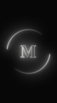 Monogram animation with neon letter m. Monogram abstract digital brand design. Monogram modern motion graphic on black background.