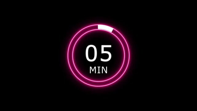Five Minute Neon Timer With Progress Ring countdown