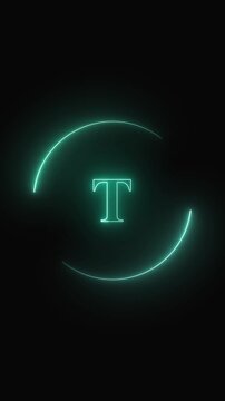 Logo animation with neon teal letter t. Logo abstract digital brand design. Logo modern motion graphic on black background.