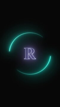 Monogram animation with neon letter r. Monogram abstract digital brand design. Monogram modern motion graphic on black background.