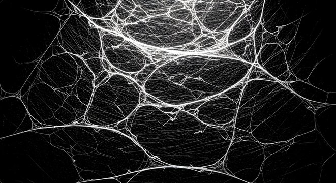 Intricate white spider web texture on a black background