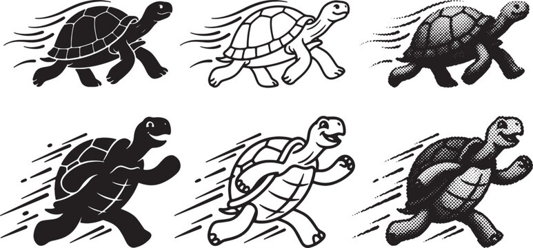 Set of running turtles in different styles