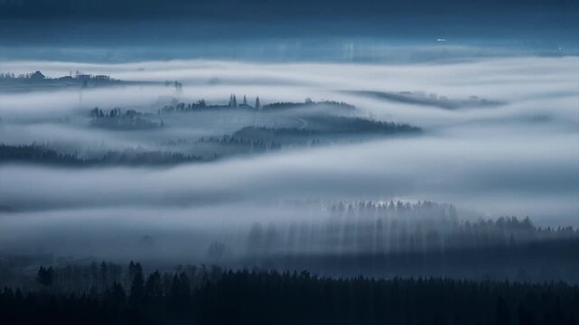 Layered shadowy fog falling slowly through a dark cool toned space with elegant atmospheric depth