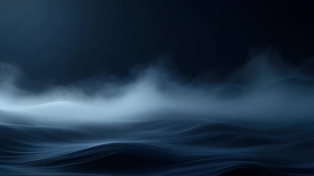 Dark moody fog descending through a smooth cool atmosphere with layered texture and luminous depth