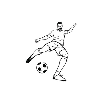"Soccer Player Kicking Ball Line Art Illustration.