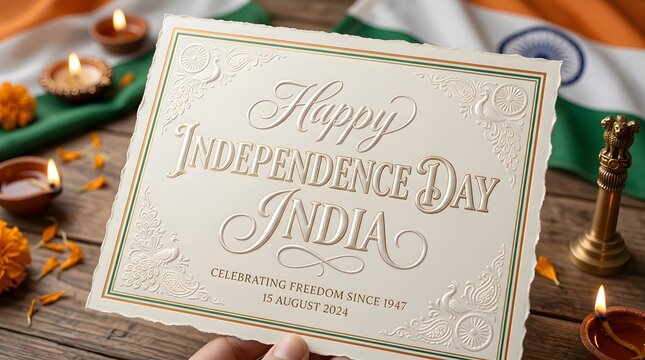 Happy india independence day celebration card with traditional decorations