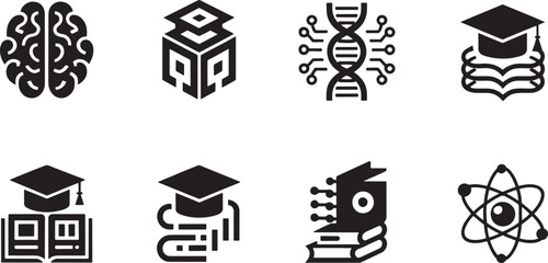 Fototapeta premium Collection of science and education themed including brain, DNA, and graduation cap