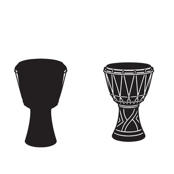  Minimalist vector shapes of traditional percussion hand drums, resembling a djembe or darbuka musical instrument.