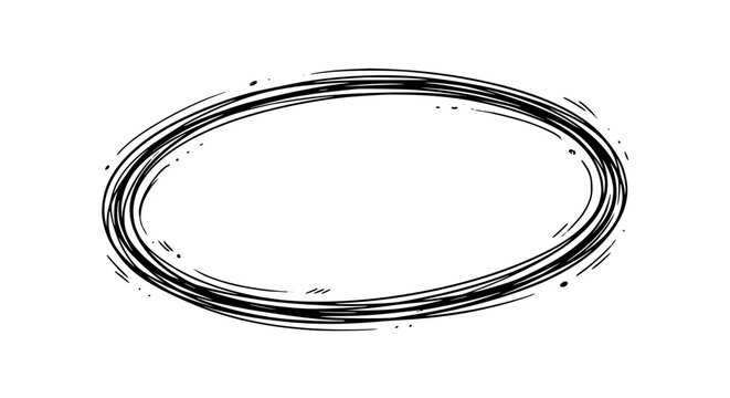 Hand drawn oval frame created with messy black ink strokes on a textured white paper background providing a rustic artistic element for your graphic design projects
