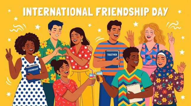 International friendship day illustration diverse group celebrating together