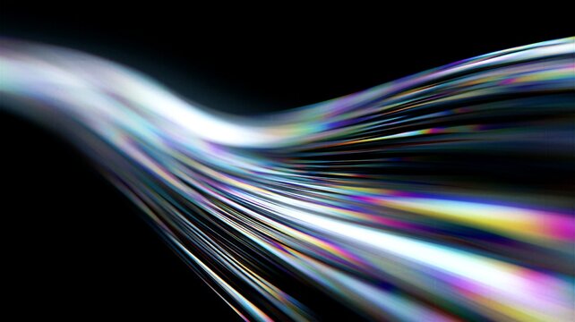 Fast motion blur effect of sweeping abstract rainbow light trails representing high speed data