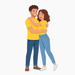 Fototapeta premium Embracing Love: A joyous couple shares a warm embrace, their smiles radiating affection and happiness, celebrating their bond.