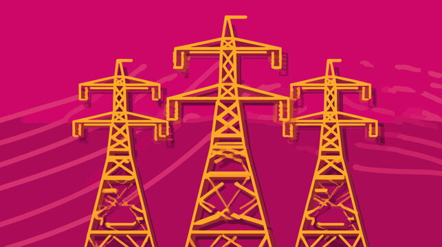 Yellow Power Towers and Electrical Lines on Magenta Background