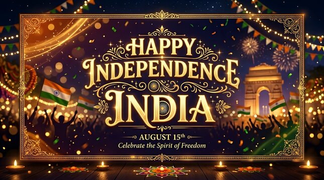 Happy independence india celebrations with indian flag and nighttime festivities