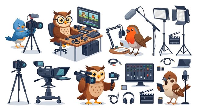 Charming Birds and Owls in a Creative Media Production Studio Setting