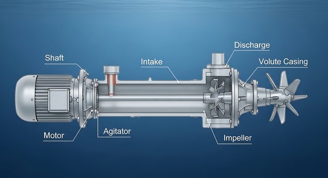 Detailed cross-section diagram of a industrial pump with labeled components.