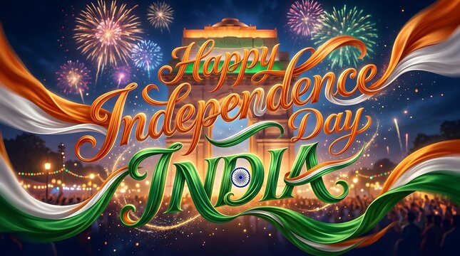 Vibrant india independence day celebration with fireworks and flag colors