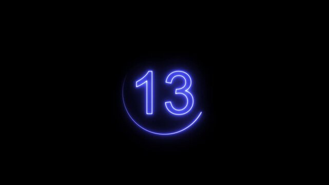  Neon bright glowing countdown timer from 18 to 0 seconds. Neon glowing countdown timer 18 second animation .interesting neon number animation.  Neon Countdown Numbers 18 Second block background