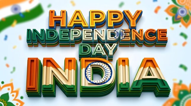 Vibrant 3d happy independence day india greeting