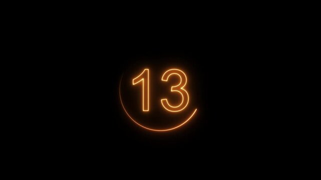   Neon bright glowing countdown timer from 18 to 0 seconds. Neon glowing countdown timer 18 second animation .interesting neon number animation.  Neon Countdown Numbers 18 Second block background