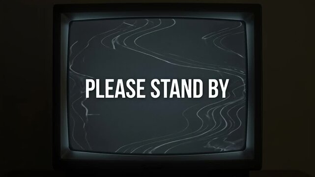 Vintage television screen displaying please stand by message with static