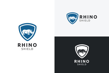 Blue rhino security shield emblem vector illustration for business branding © Prabal