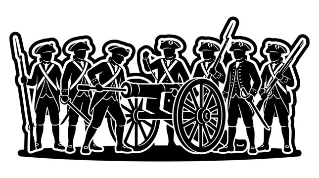 Soldiers marching with military cannon.