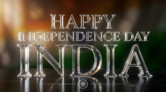Happy independence day india 3d rendered typography with reflective chrome effect for patriotic celebrations