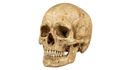 Detailed human skull with visible sutures and teeth, isolated on white background © Sapphire