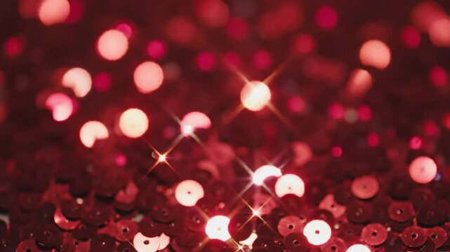 Sparkling Red Sequins Background with Bokeh Lights for Festive Celebration and Holiday Design