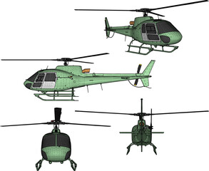 Fototapeta premium Highly Detailed Vector Art Set of Helicopter Character Simbol in Technical Drawing Style for Commercial Aviation Branding and Fighter Aircraft Icon Design with Fly Motifs