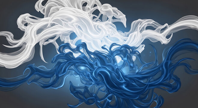 bstract Blue and White Smoke Swirls on Dark Background &ndash; Dynamic Fluid Art