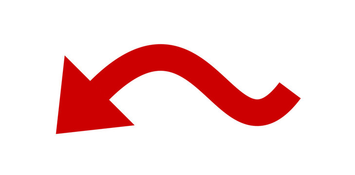 Simple Solid Curvy Downward Pointing Red Arrow Direction Icon Vector Illustration