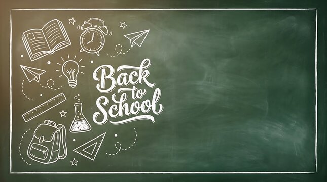 Empty back to school chalkboard frame with education doodles and copy space chalkboard education classroom academic learning teaching background template knowledge