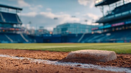 Fototapeta premium Empty Baseball Diamond with Pitcher's Mound and Soft Grass Surface