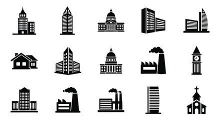 Building Silhouettes Collection Black And White Vector Illustration © Safia512