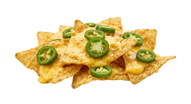 Delicious cheesy nachos topped with fresh jalape&ntilde;o slices
