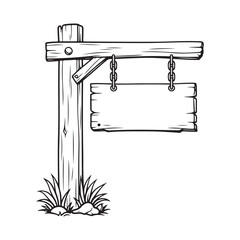 Rustic Hanging Wooden Sign Board Outline Illustration © Mohammed