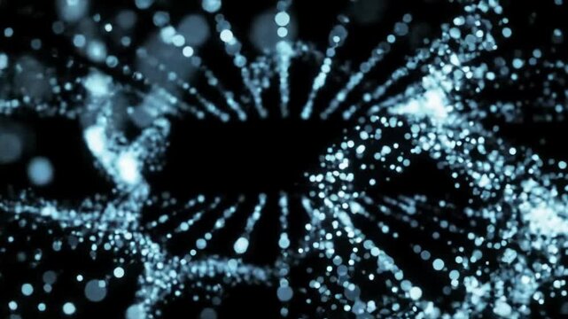 Ultra-wide video: luminous white and ethereal light-blue particles gracefully drift in an infinite black void, subtly shimmering with soft glow. Slow dolly in, forming translucent clouds. Mesmerizing